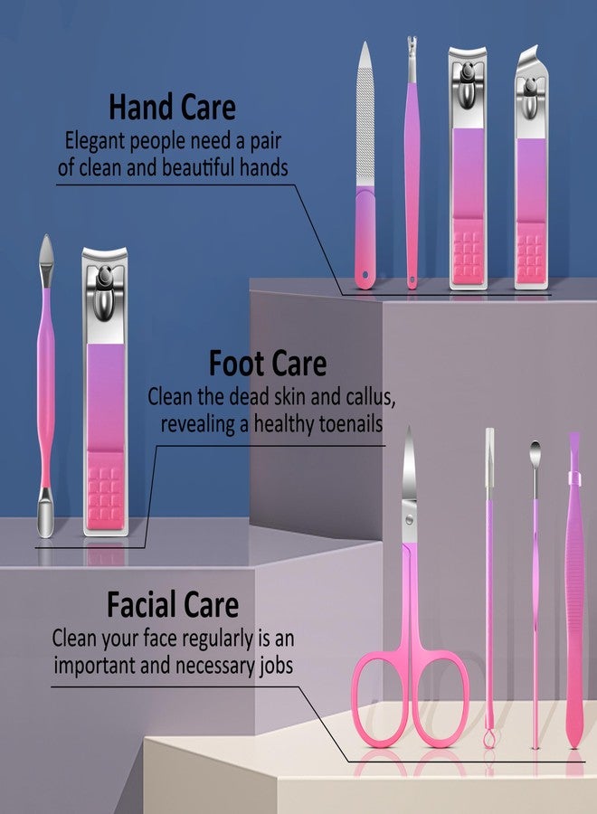 BLESWIN 10 in 1 Manicure Pedicure Kit, Manicure Kit for Women Professional, Mens Nail Grooming Kit, Manicure Tools Gift for Luxury Leather Travel Case for Family Friends (Pink & Purple) - Image 2